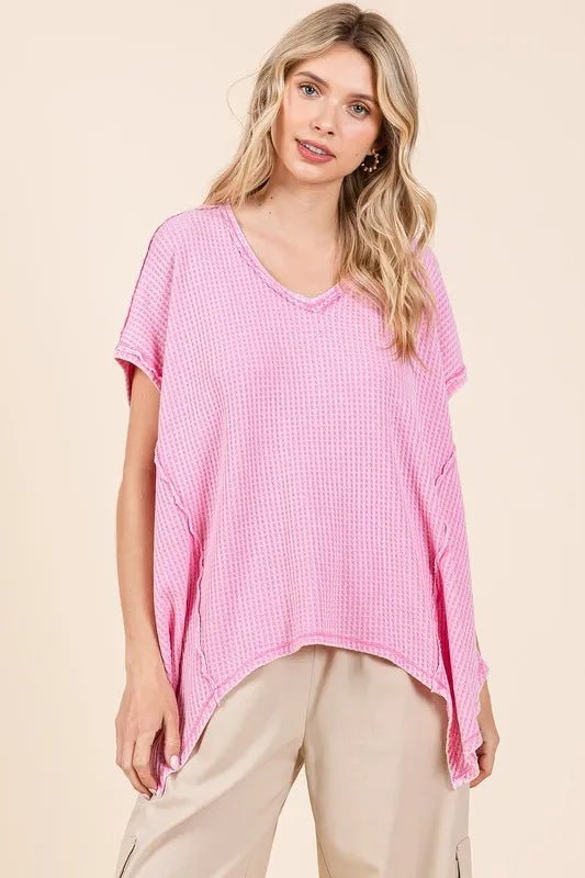 Mittoshop Mineral Wash Waffle Knit Pointed Hem Top - Love Salve
